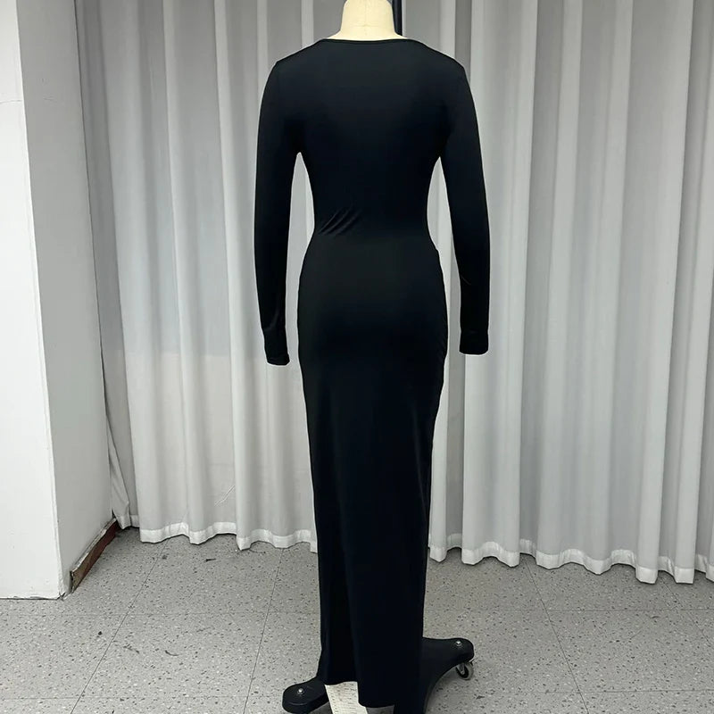Long Sleeve Hollow Out Evening Dress With Irregular Slit