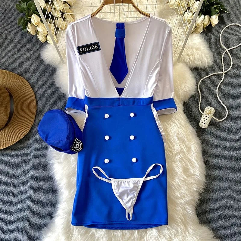 Flight Attendant Costume Nightdress With Metal Buttons