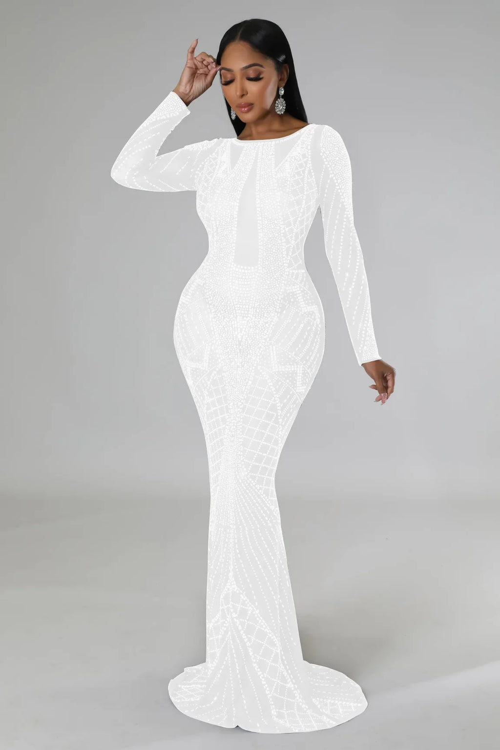 Sexy Mesh Diamond Embellished Maxi Dress for Evening Party