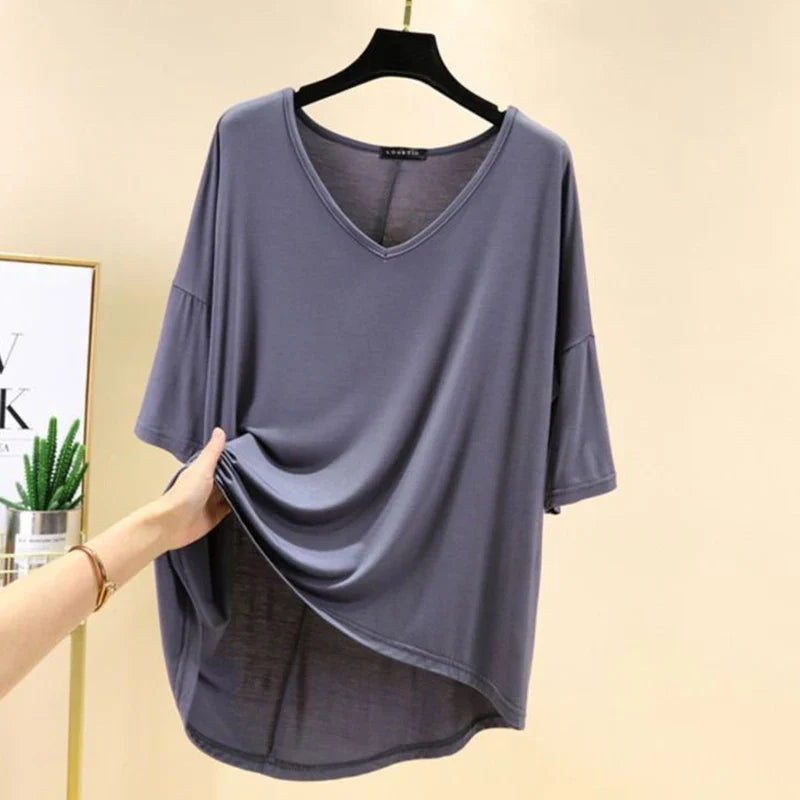 Solid Color Basic Short Sleeve Womens V Neck T Shirt Casual Cotton Tee for Summer