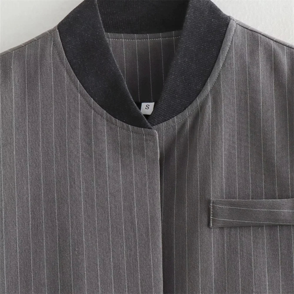 Striped Suit Set For Women With Jacket And Wide Leg Pants