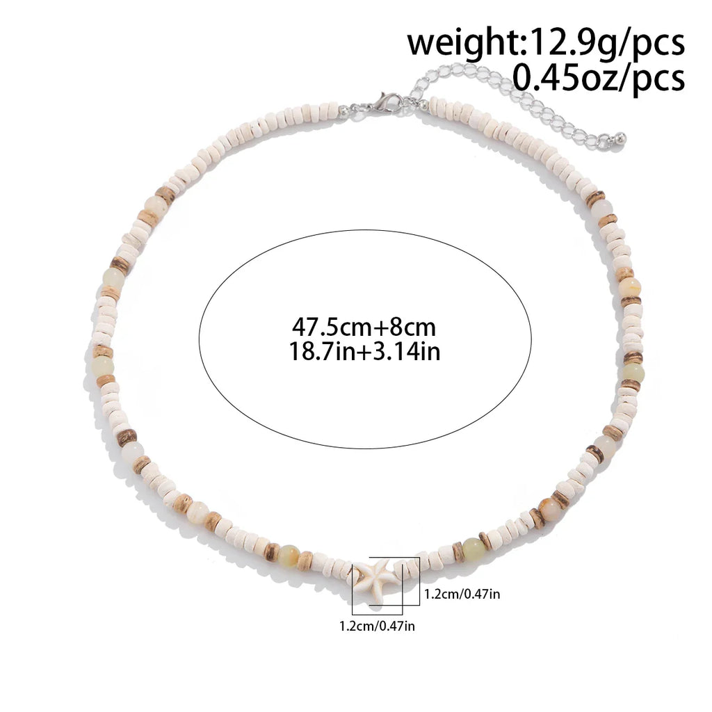 Coconut Husk Wood Beads Starfish Choker Necklace for Men Natural Bohemian Street Jewelry