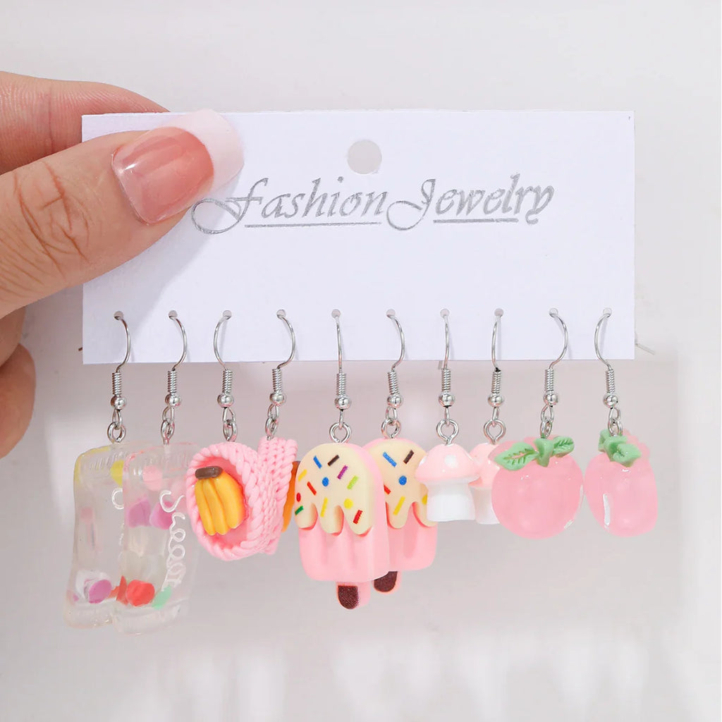 Cute Cartoon Food Fruit Drink Earrings Set for Women Fun Resin Jewelry Gift
