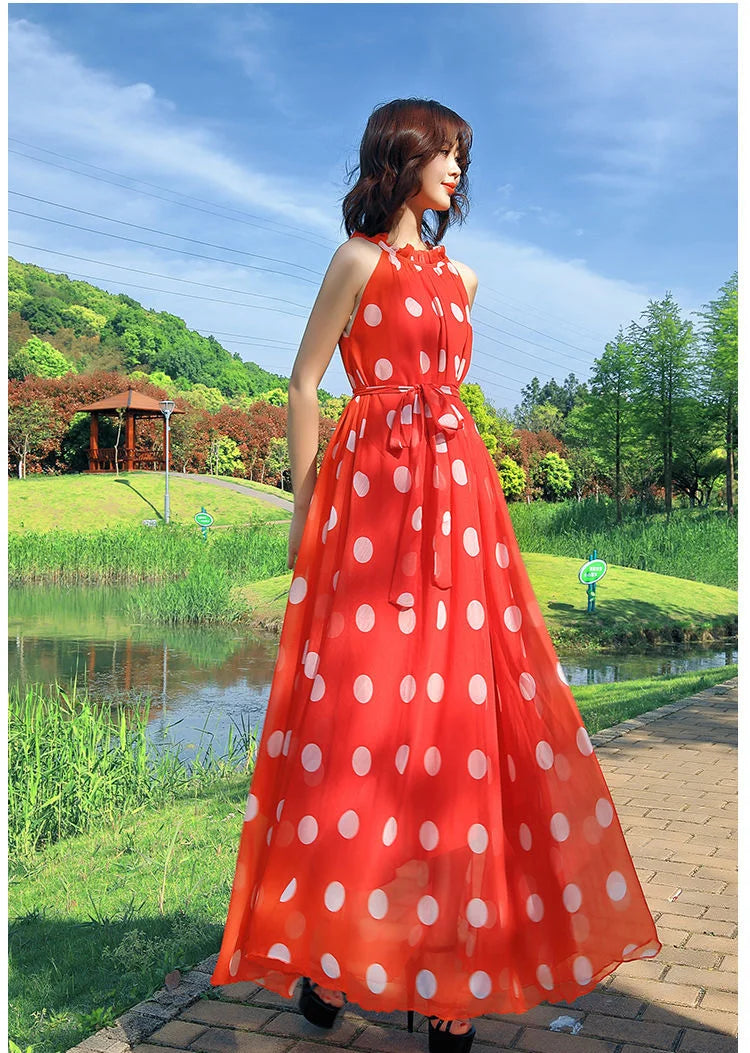 Polka Dot Maxi Dress Korean Style For Women Plus Size