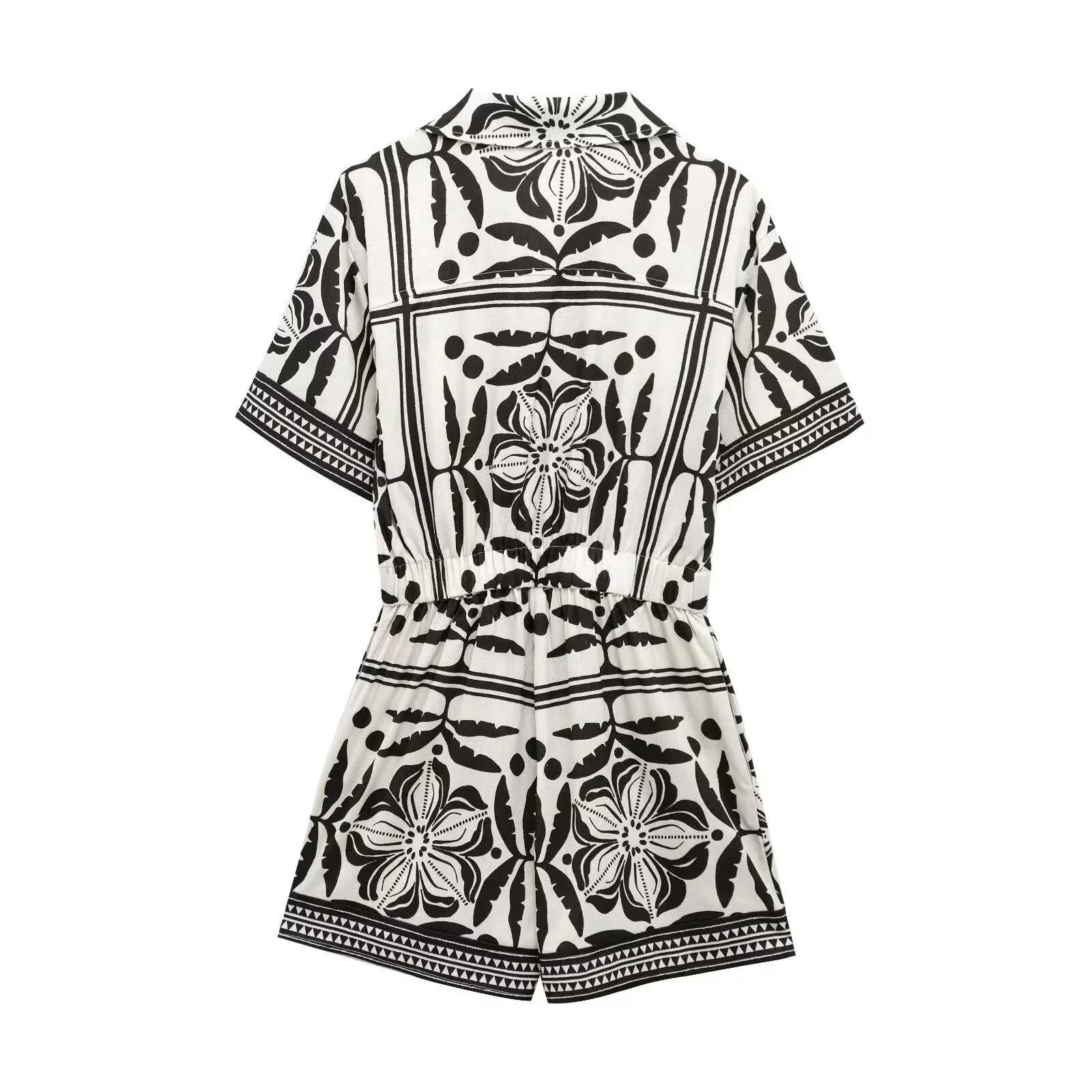 Slim Fit Printed Cuban Collar Jumpsuit Shorts for Women Casual Vacation Style Summer Wear