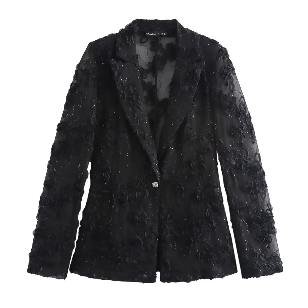 Sequin Two Piece Set for Women with Translucent Blazer Coat and Elegant Pants Stylish Party Outfit