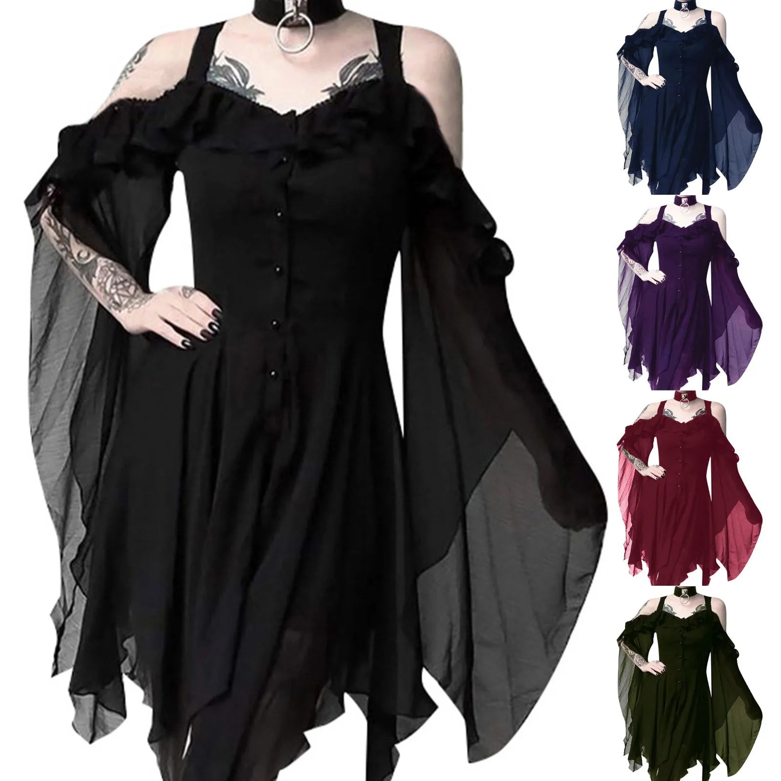 Plus Size Gothic Dress Wrap With Off Shoulder Ruffles