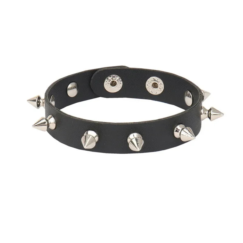 PU Leather Studded Gothic Cuff Bracelet Adjustable Punk Rivet Wristband for Men and Women