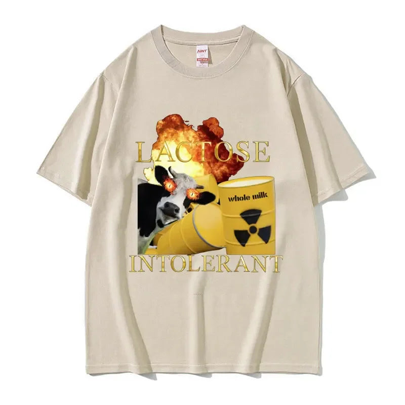 Lactose Intolerant Humor Graphic T Shirt for Men and Women Casual Cotton Tee Retro Streetwear