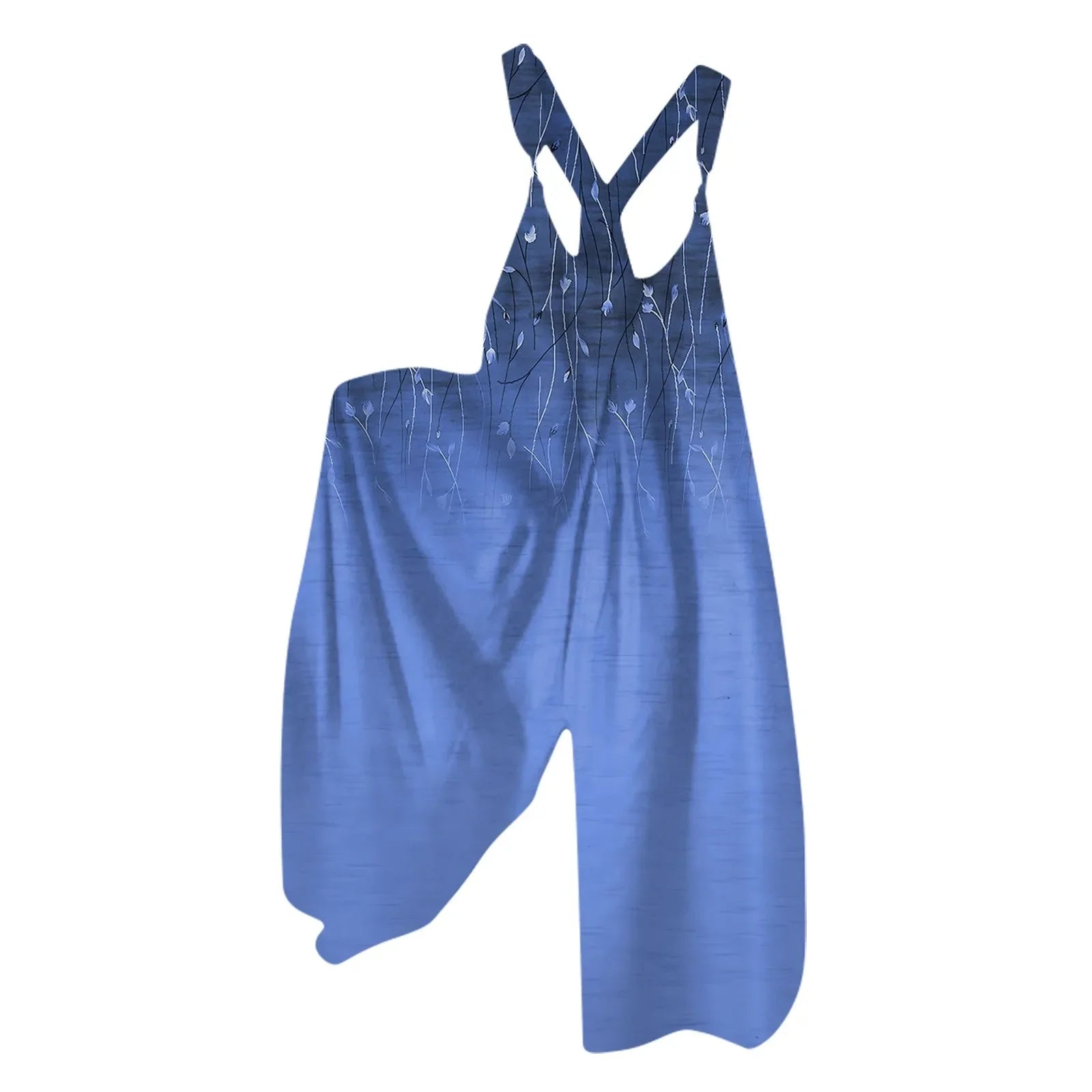 Wide Leg Sleeveless Overalls for Women Casual Loose Fit Jumpsuit with Retro Print Metal Buttons Long Pants Romper with Functional Pockets