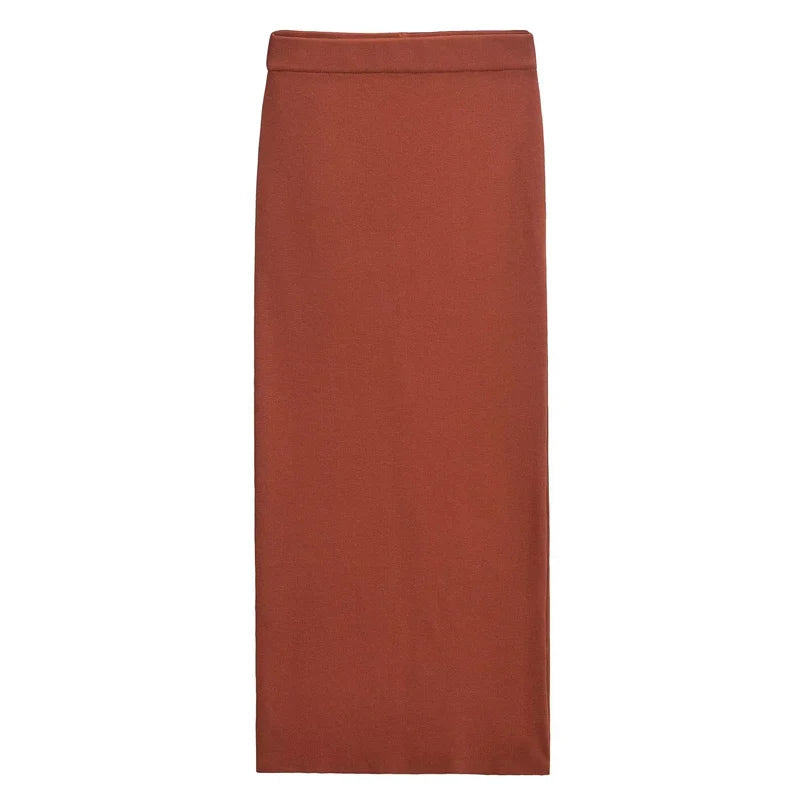 Women's 2 Piece Knit Skirt Set with Cropped Sleeveless Vest and High Waist Slim Fit Skirt in Solid Color with Gold Button Detail