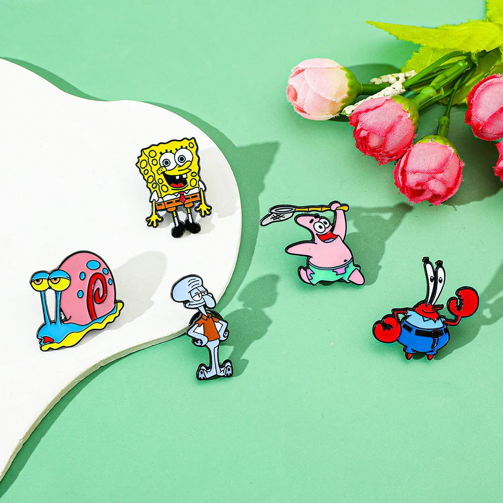 5 Pcs Cute Anime Enamel Pins Funny Gary the Snail Brooches for Clothing and Backpack Accessories Gift
