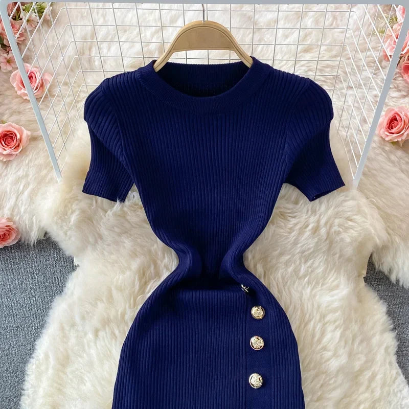 Black Knitted Bodycon Dress Slim Elastic Streetwear