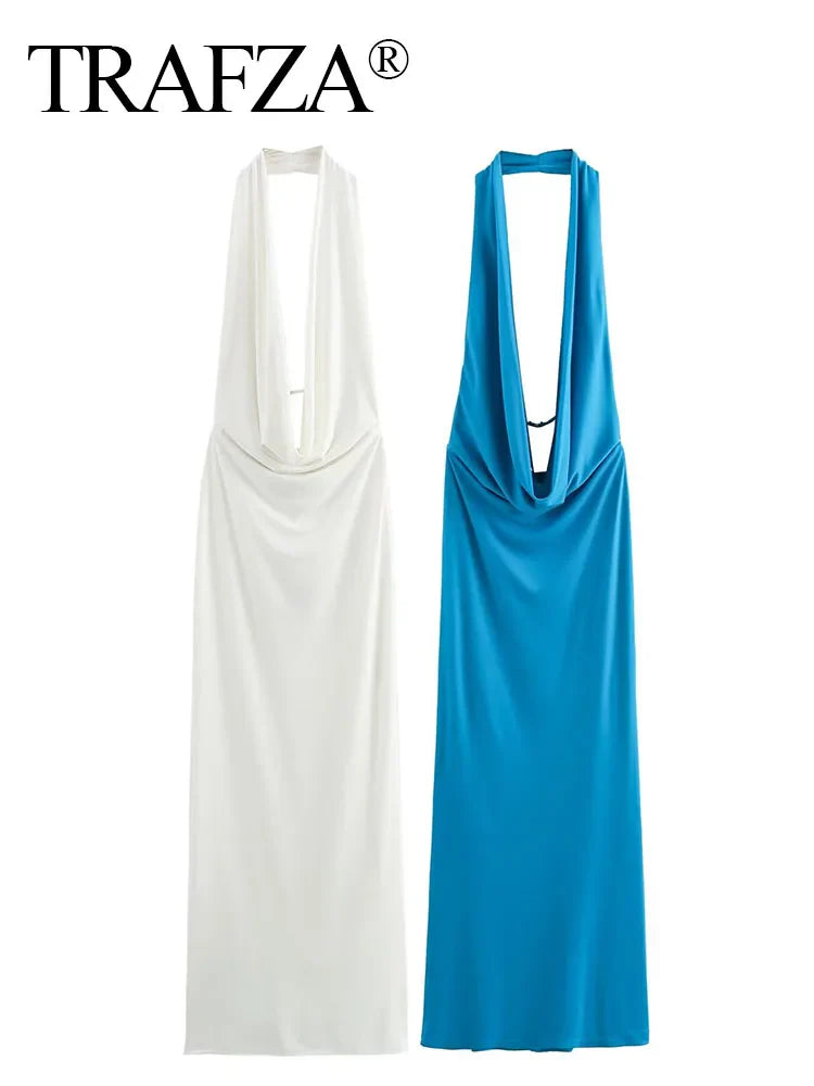 Blue Backless Off Shoulder Long Dress For Women Evening