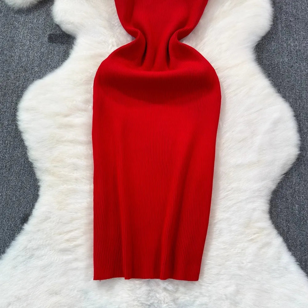 Knit Bodycon Mini Dress With Shimmer Straps For Women