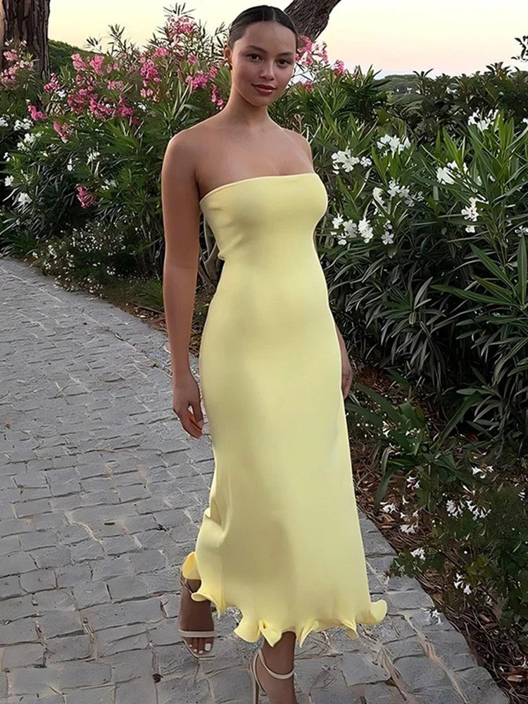 Sexy Tube Top Sleeveless Long Dress For Women Eveningwear