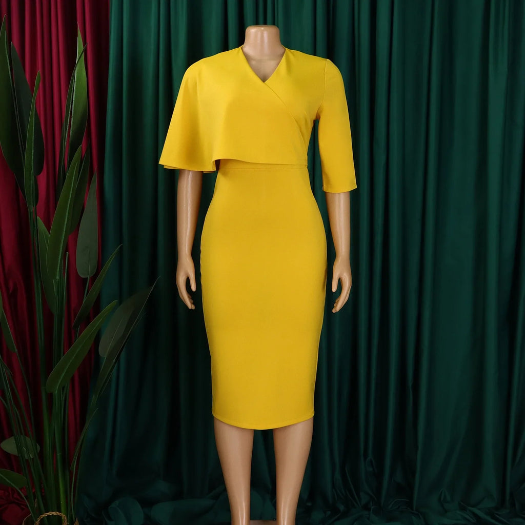 Women's Office Dress V Neck Solid Midi Formal Workwear