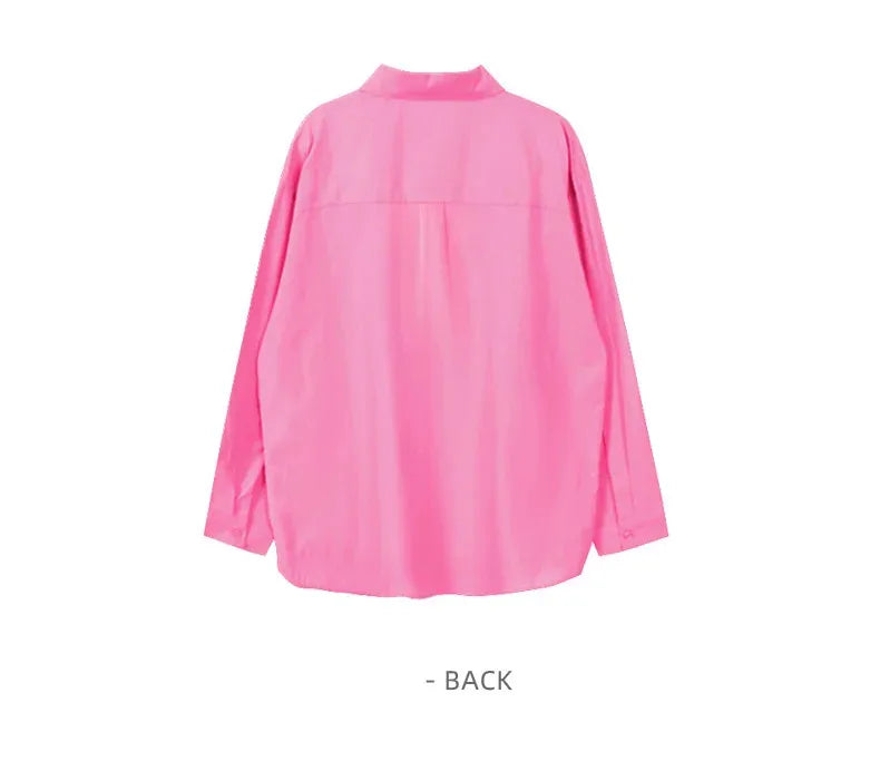 Women's Casual Loose Fit Long Sleeve Lapel Shirt 100 Percent Cotton Pure Color Versatile Layering Top for Spring and Autumn