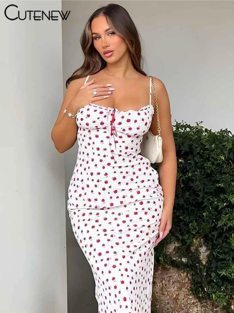 Rose Print Maxi Dress for Women Summer Bodycon Style