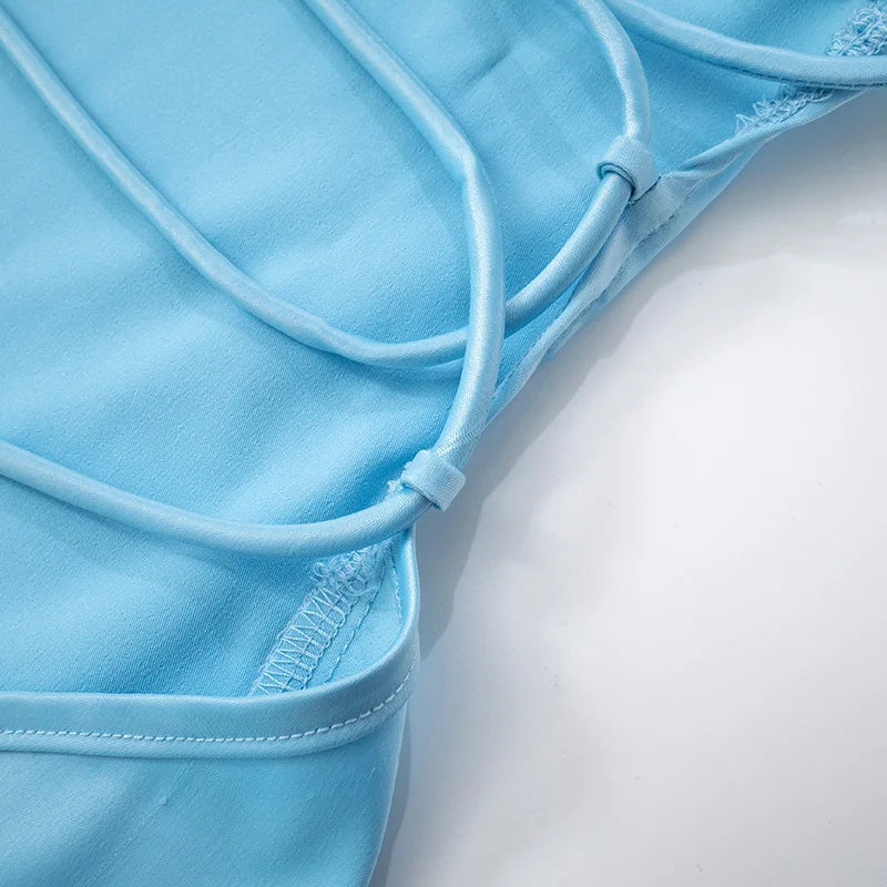 Y2K Style Backless Halter Summer Dress Lace Up Mini Dress