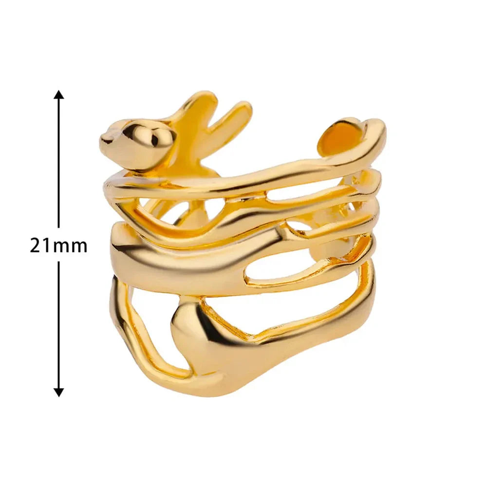 Gold Color Stainless Steel Wide Rings for Women and Men Hollow Design Party Jewelry Gift