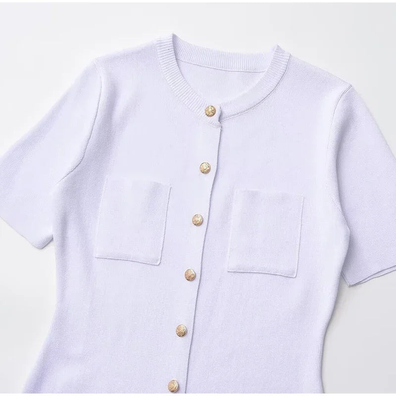 Ribbed Pocket Knit Dress For Women High Waist Mini Chic