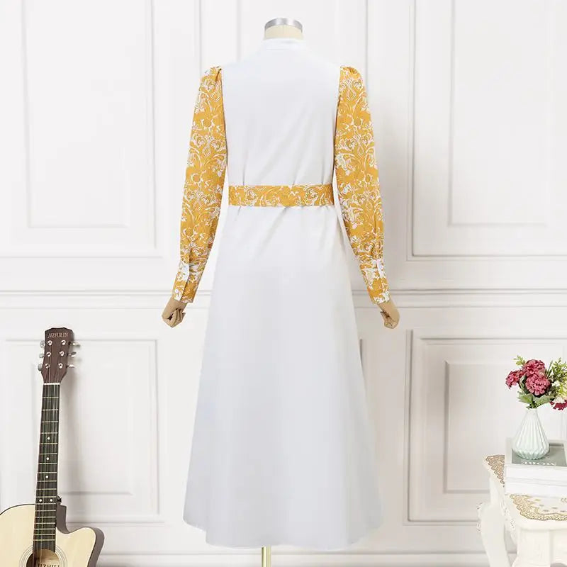 Bohemian Maxi Shirt Dress Belted Long Sleeve Floral Print