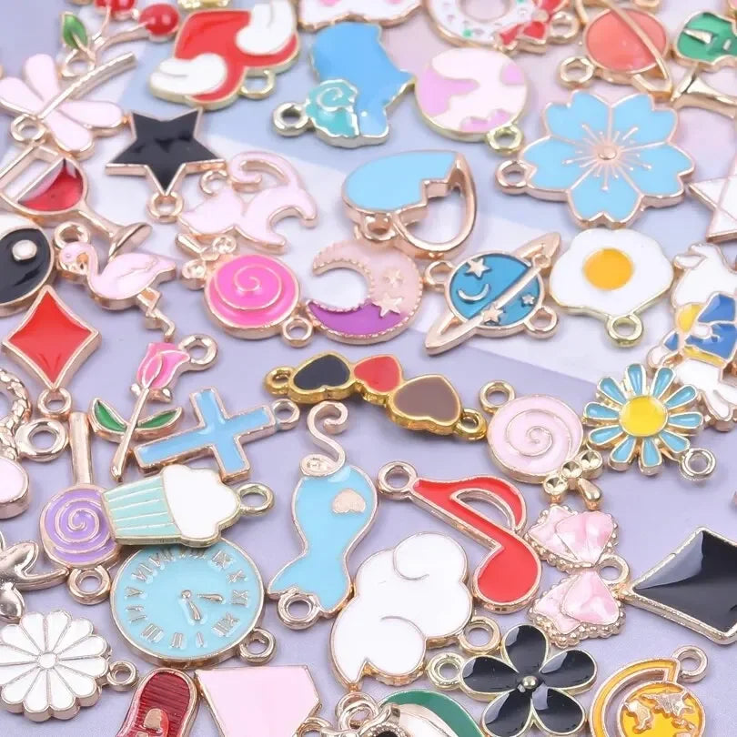 50Pcs Assorted Enamel Animal Flower Heart Charms for DIY Jewelry Making