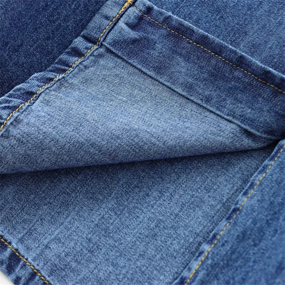 Women's Long Sleeve Cotton Cowboy Shirt with Round Collar Casual Versatile Autumn Top