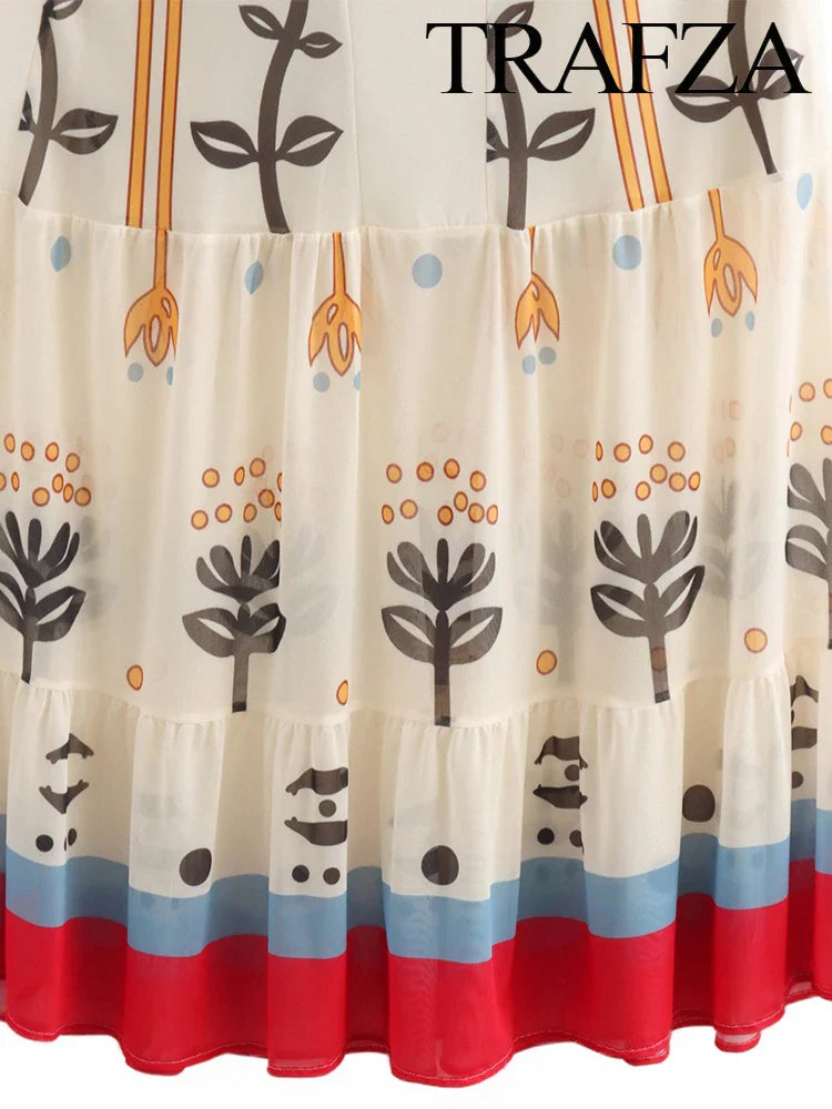 Boho Floral Print Halter Spaghetti Strap Backless Dress