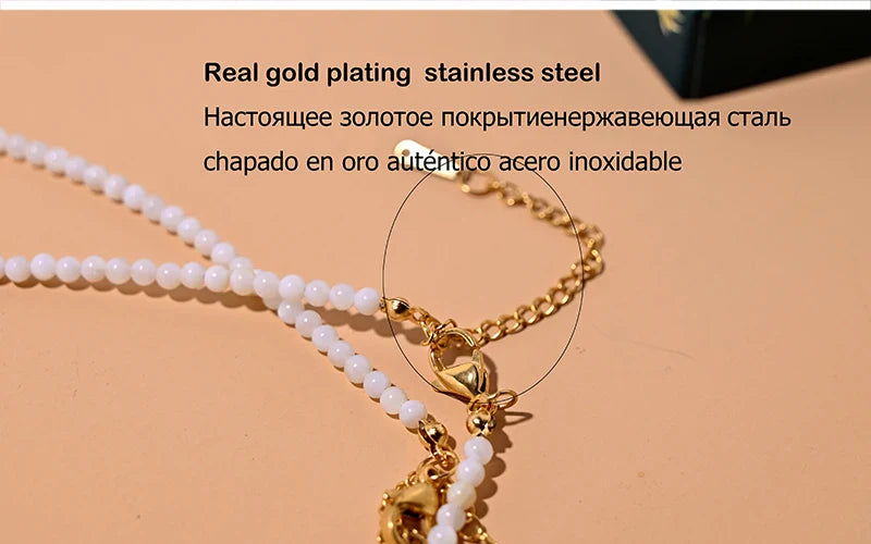 Natural Shell Beads Heart Choker Necklace for Women with Stainless Steel and Copper Star