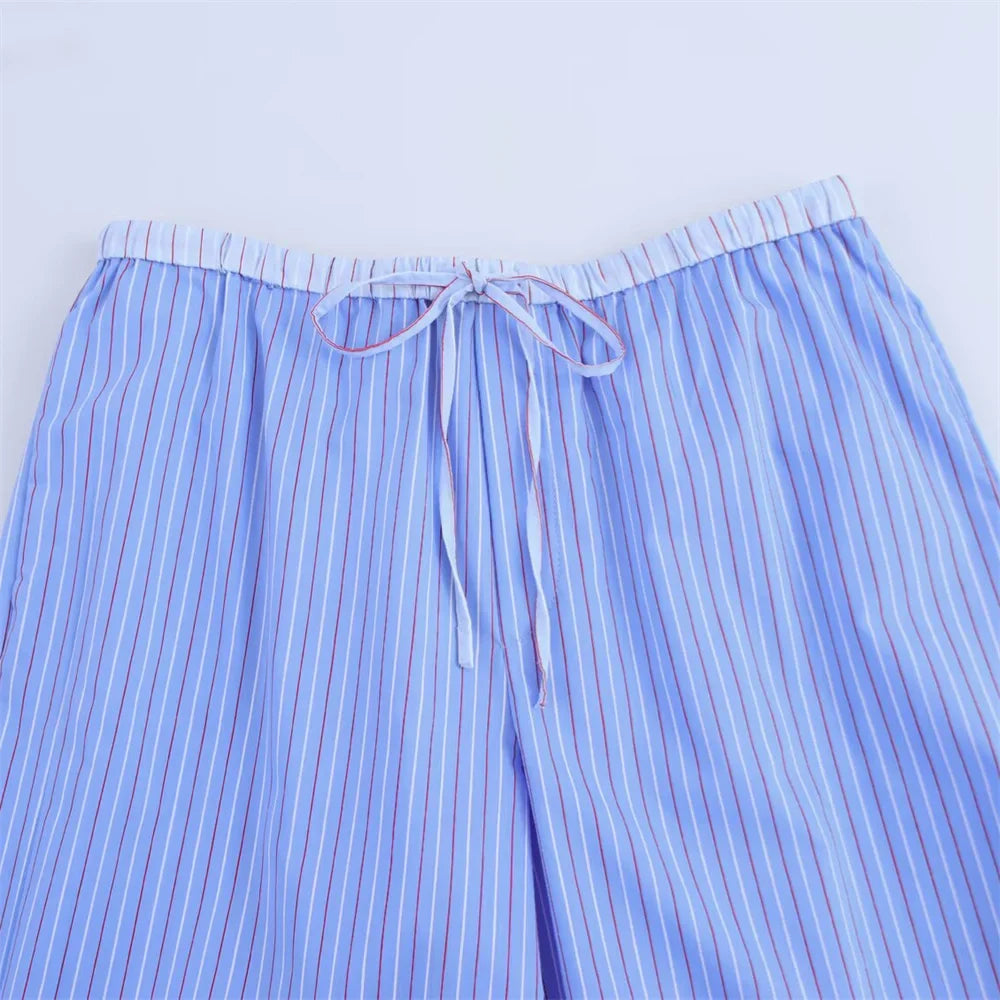 Women's Casual Striped Loose Shirt and Pants Set for Spring and Summer Fashion