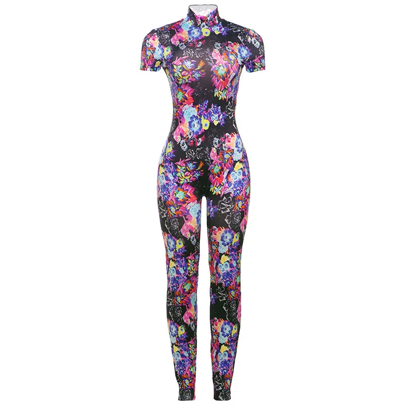 Backless Leopard Print Peach Buttocks Jumpsuit Women Short Sleeve Fitness Summer Streetwear Workout Overalls