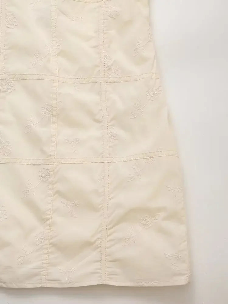 Floral Embroidery Bow Slip Mini Dress With Spaghetti Straps