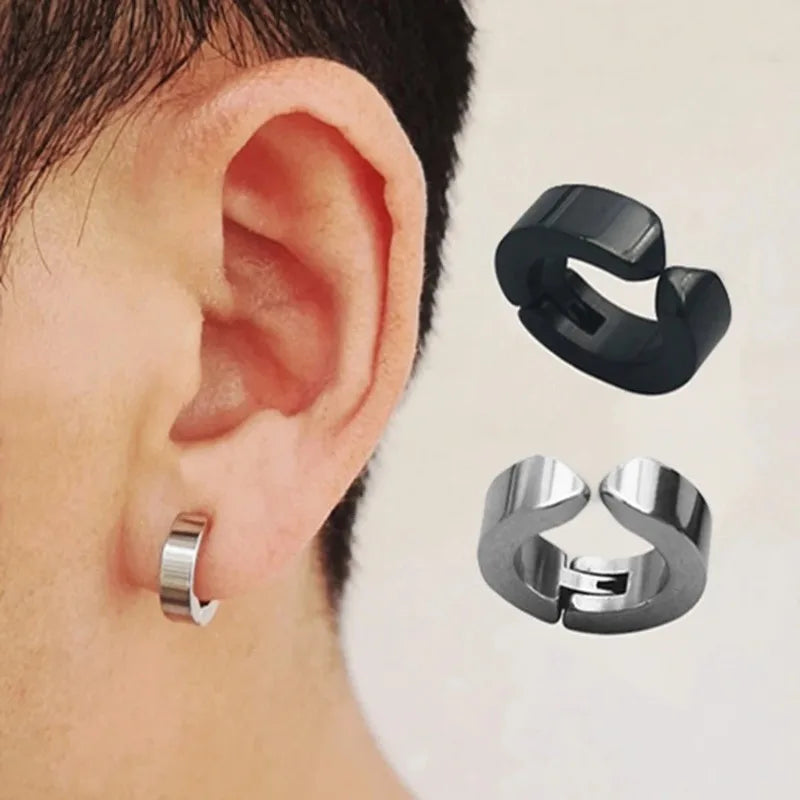 Punk Non Piercing Clip Earrings for Men and Women Titanium Steel Hip Hop Stud Earrings Jewelry Accessory