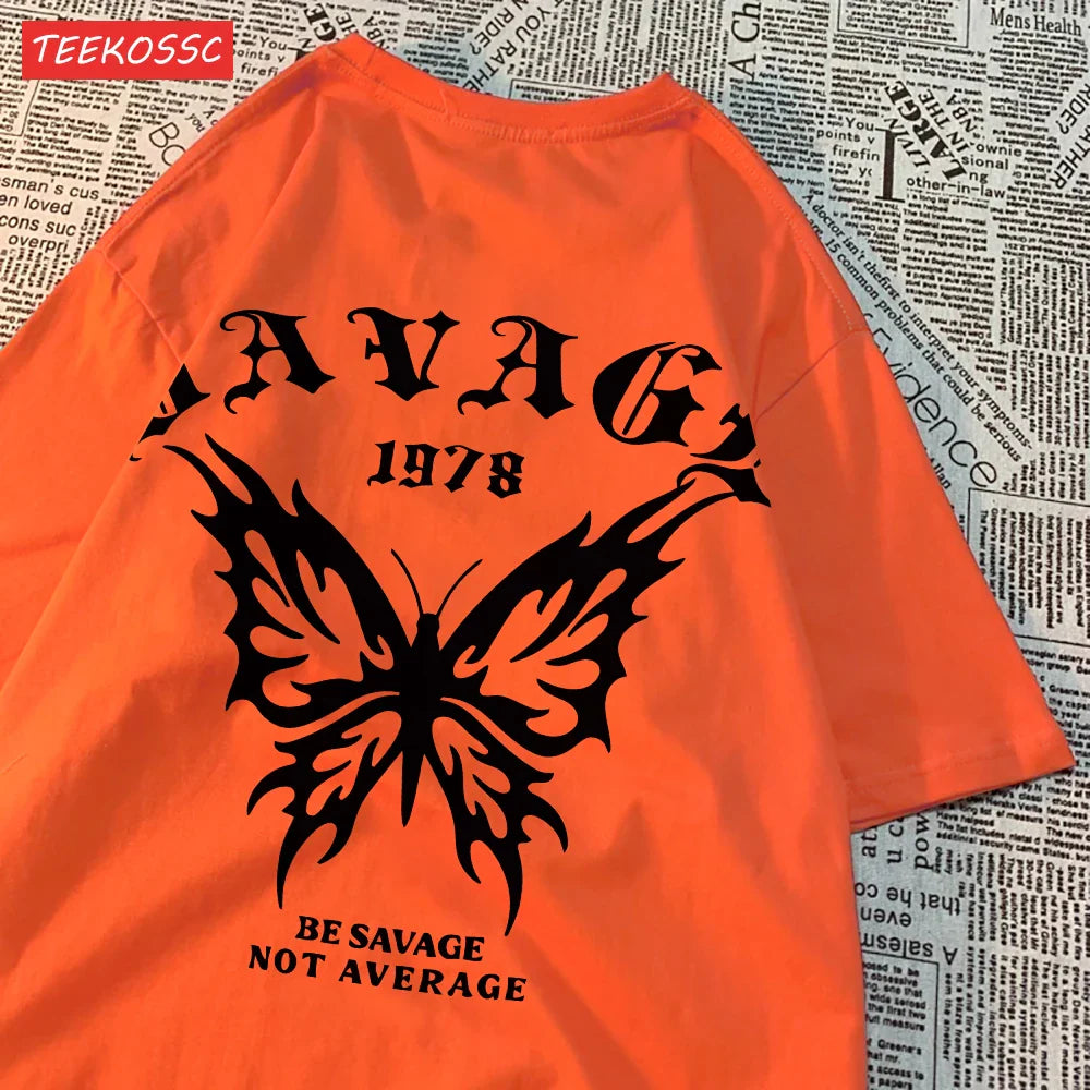 Casual Cotton Summer T-Shirts for Women with Butterfly Print and Oversized Fit in Various Colors