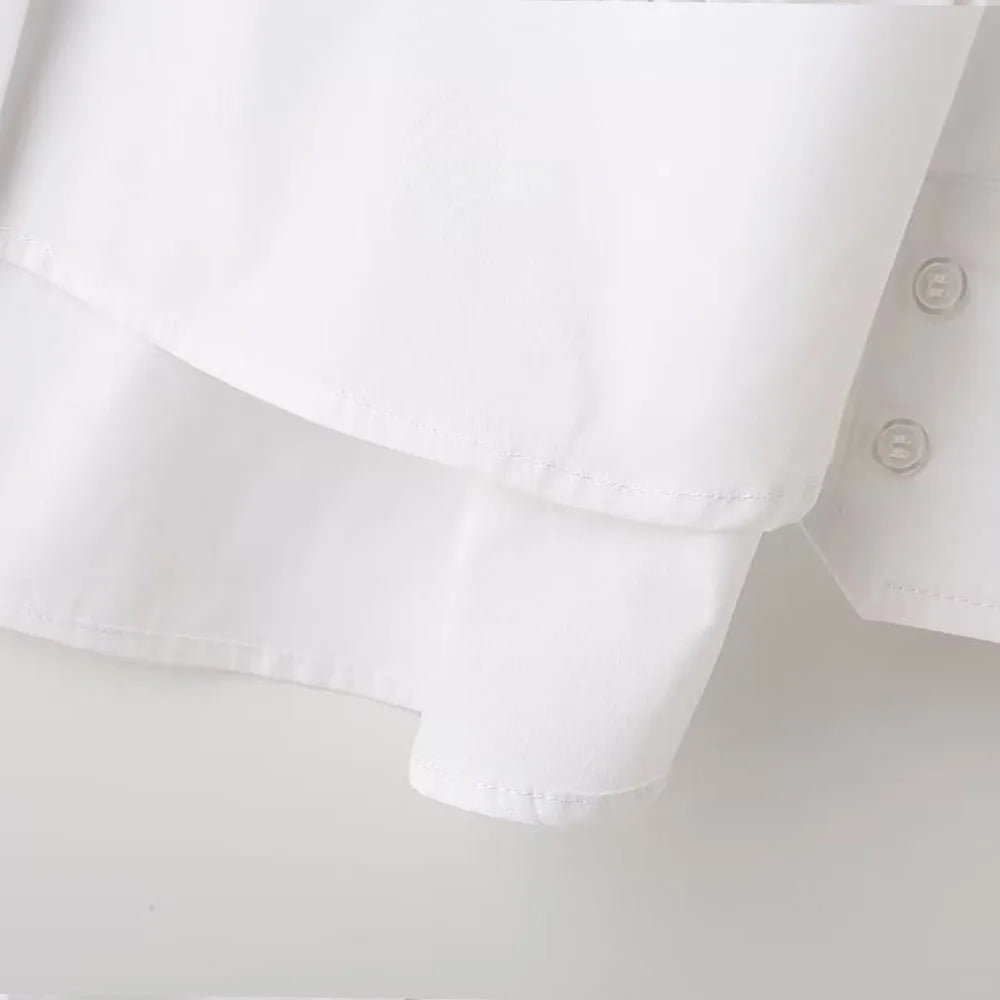 Pure White Slim Fit Poplin Shirt with Elegant Bow Decoration Lightweight Spring and Summer Fashion Top