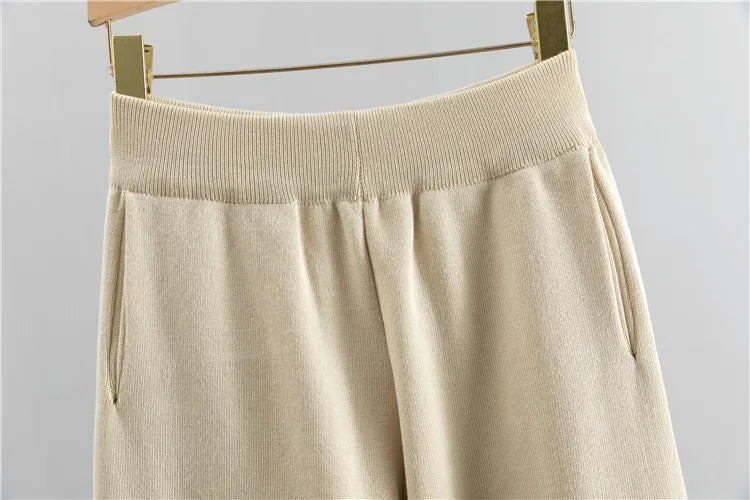 Women's Knitted Cardigan Tracksuit Set with Pockets Stylish Sweater and Pants Outfit