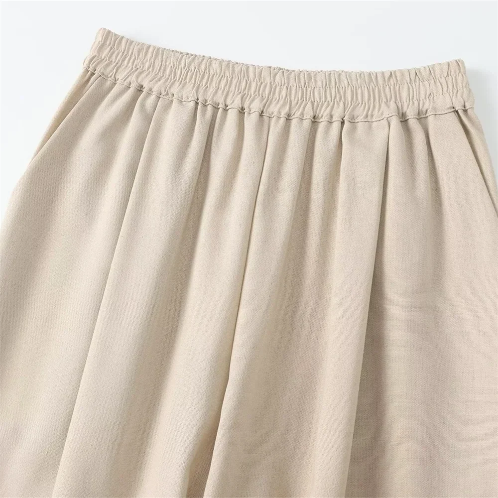 Women's Casual Linen Blended Wide Sleeve Shirt and Straight Leg Pants Set