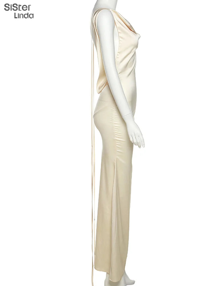 Backless Maxi Dress Women V Neck Lace Up Bodycon Clubwear