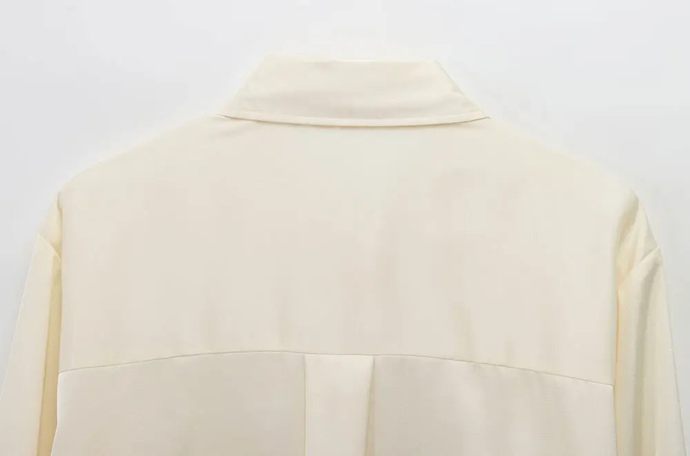 Long Sleeve Lapel Collar Blouse for Women with Fashion Gold Buttons Chic Elegant Office Shirt