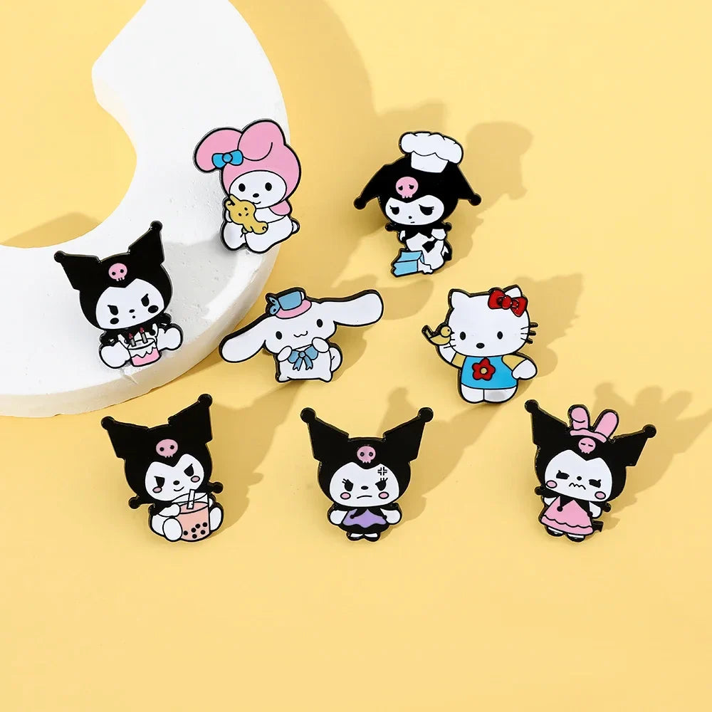 8 Pcs Hello Kitty Animal Brooch Set Cute Princess Kulomi Melody Lapel Pins Fashion Metal Badges for Backpack and Clothing Jewelry