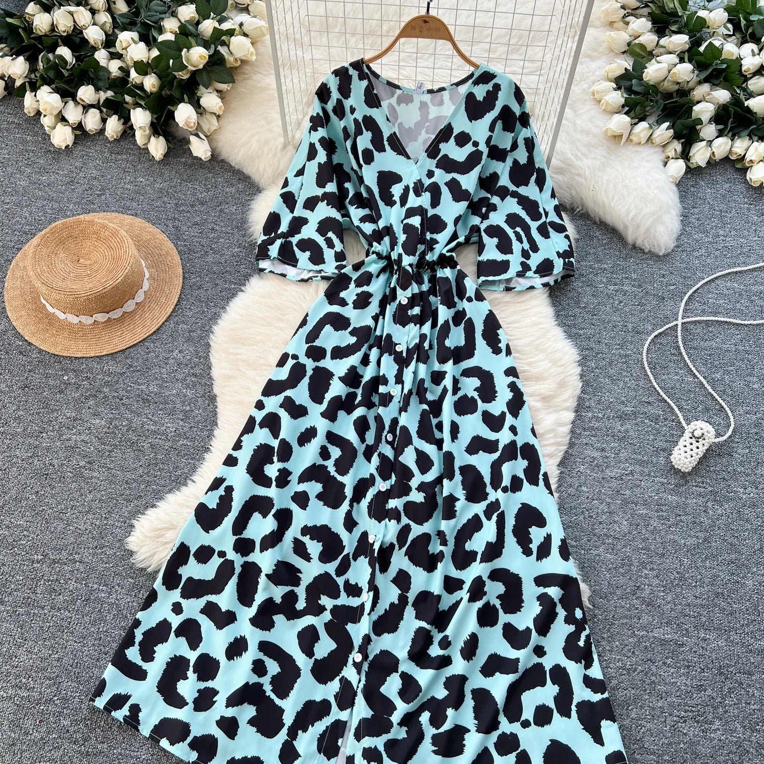 Ruched V Neck Office Dress Long Sleeve For Women Red