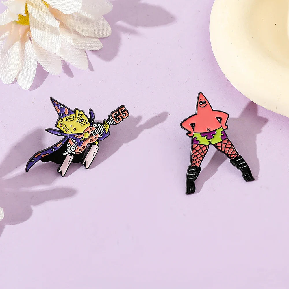 2 Pcs Cartoon Patrick Star Enamel Pin Brooch Set - Funny Anime Metal Badge for Backpack and Clothing Accessories