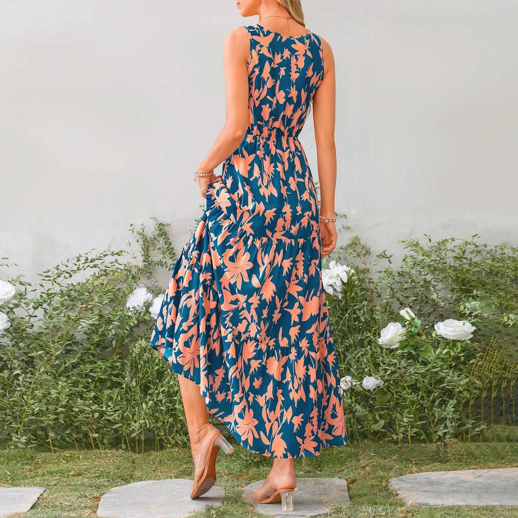 Floral Summer Dress With V Neck Suspender Flowing Fit