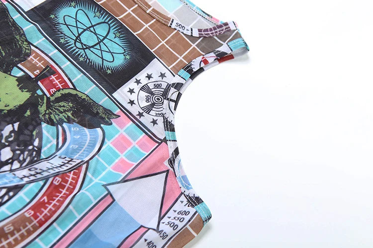 Colorful See Through Sleeveless Bodycon Dress for Women