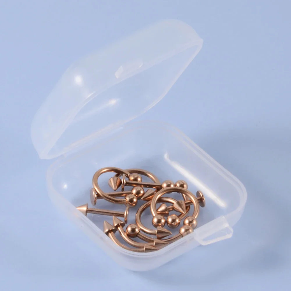 12 Piece Surgical Steel Piercing Jewelry Set with Gold Plated Black Rainbow Ear Nose and Eyebrow Labret 8mm