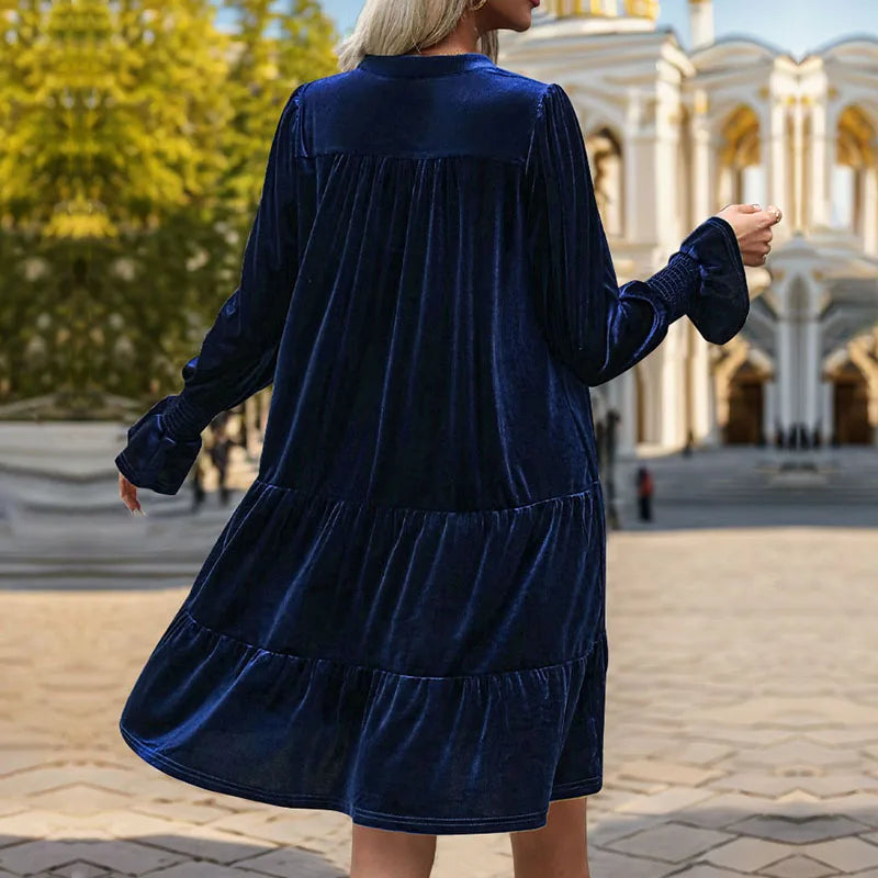 Velvet V Neck Ruffle Dress for Women Autumn Elegance