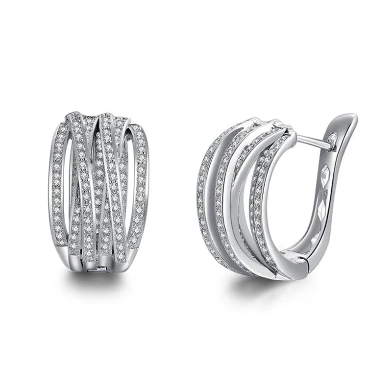 Fashionable Silver Color Cross Hoop Earrings for Women with Full Crystal Cubic Zirconia Statement Jewelry