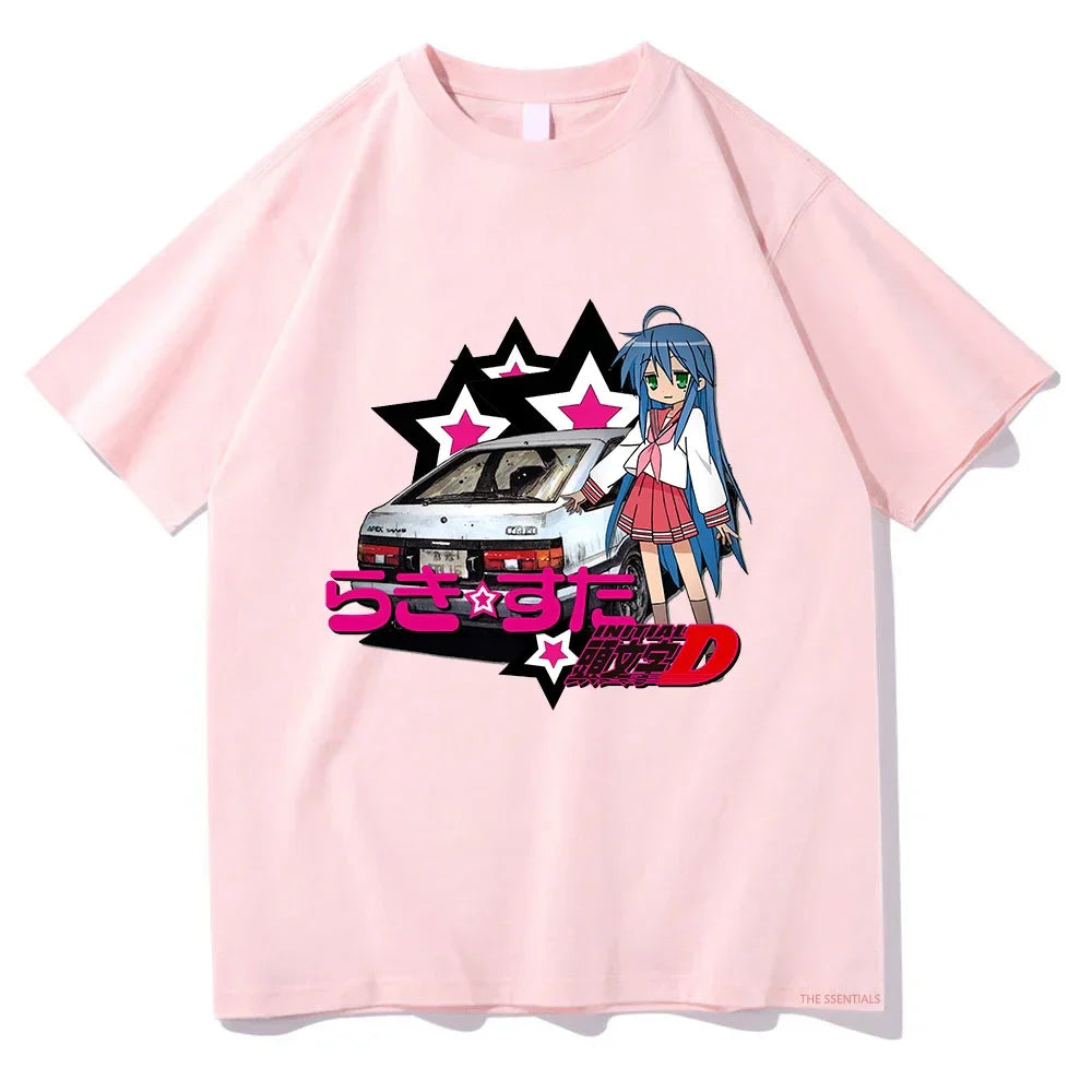 Anime Lucky Star Konata T Shirt Unisex Vintage Cartoon Oversized Cotton Tee for Manga Lovers